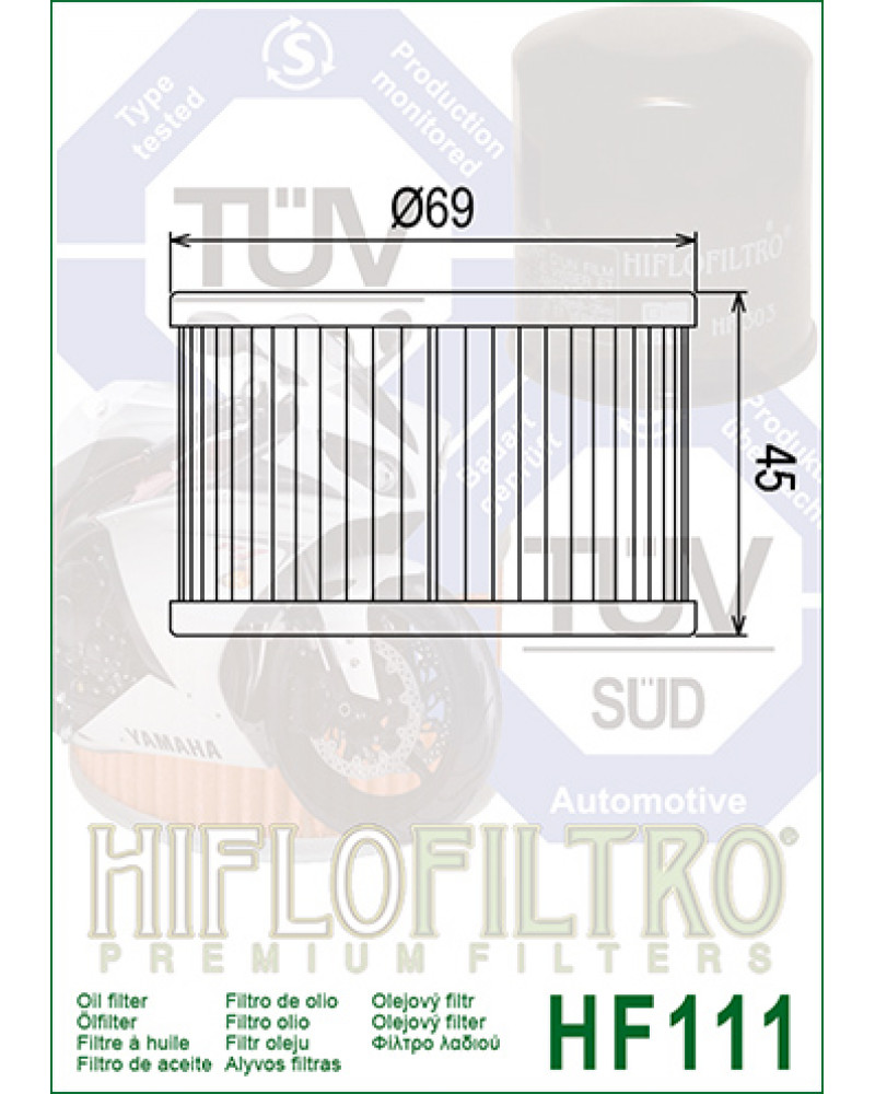 Масляний фільтр HIFLO HF111 HONDA VTR 250 ATV TRX - Fourtrax TRX 400 FA/FGA Fourtrax Rancher