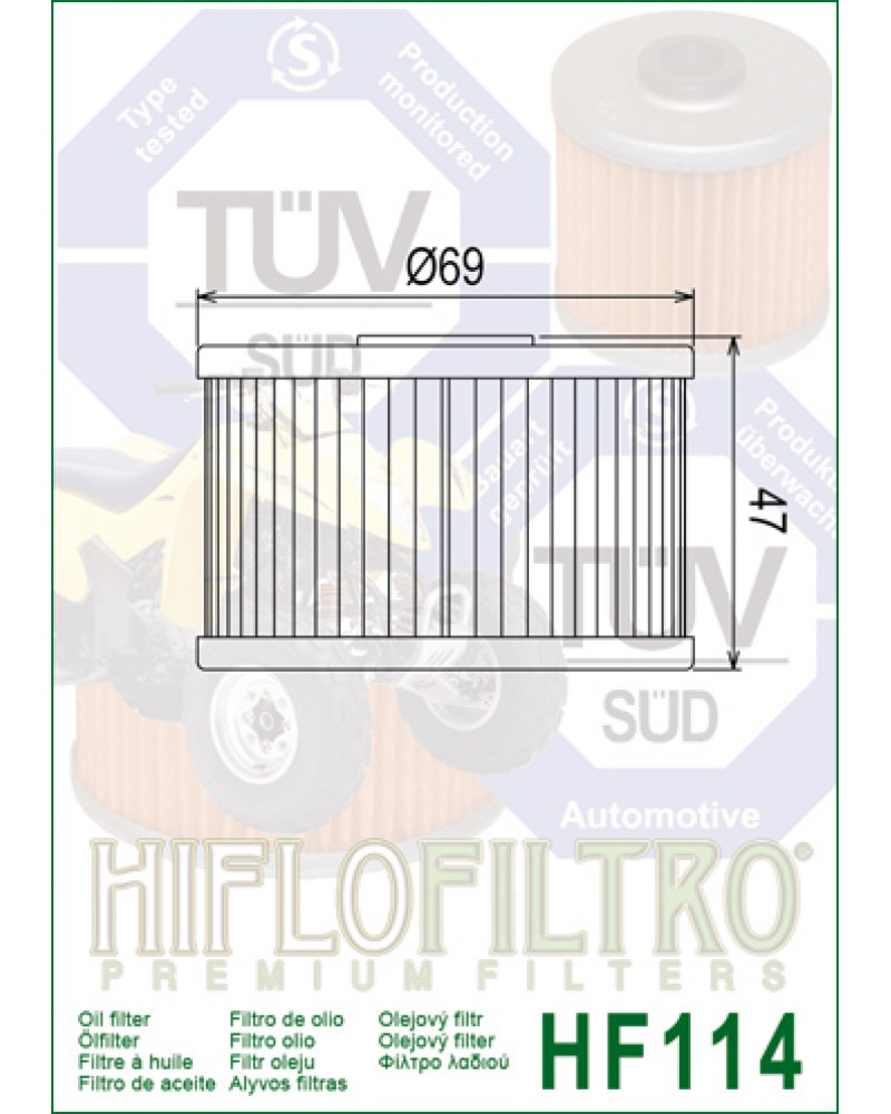 Масляний фільтр HIFLO HF114 HONDA ATV TRX - Fourtrax TRX 420 FA/FPA Fourtrax Rancher