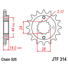Зірка передня (крок 525) JTF314.16RB