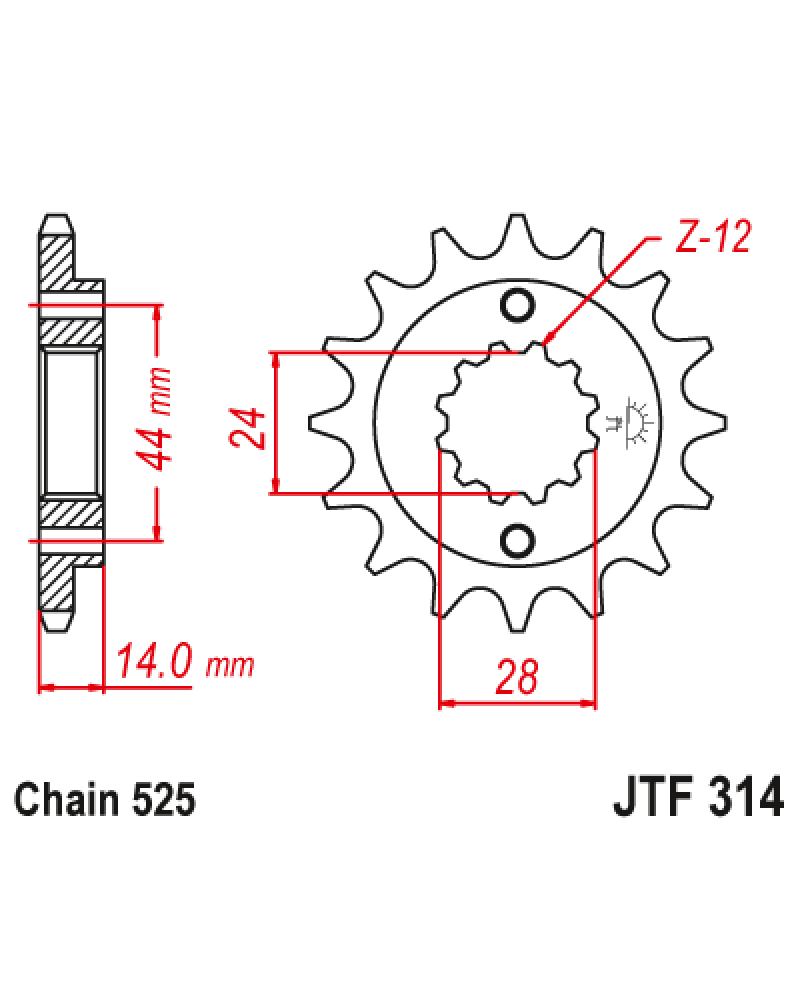 Зірка передня (крок 525) JTF314.16RB