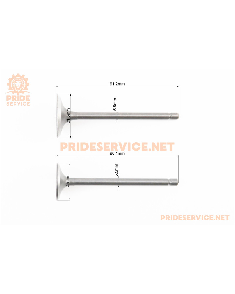 Клапана випускний (H-90,1; D-27), впускний (H-91,2; D-31,5) к-кт 2шт 200cc