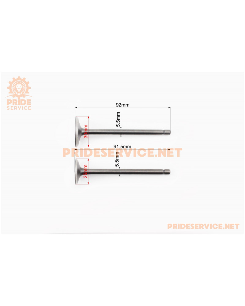 Клапана випускний (H-91,5; D-25), впускний (H-92; D-30) к-кт 2шт 150сc