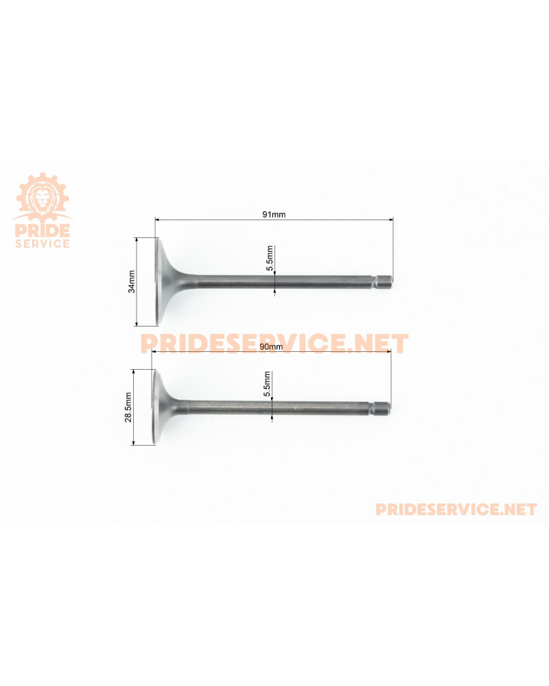 Клапана випускний (H-90; D-28,5), впускний (H-91; D-34) к-кт 2шт 250cc