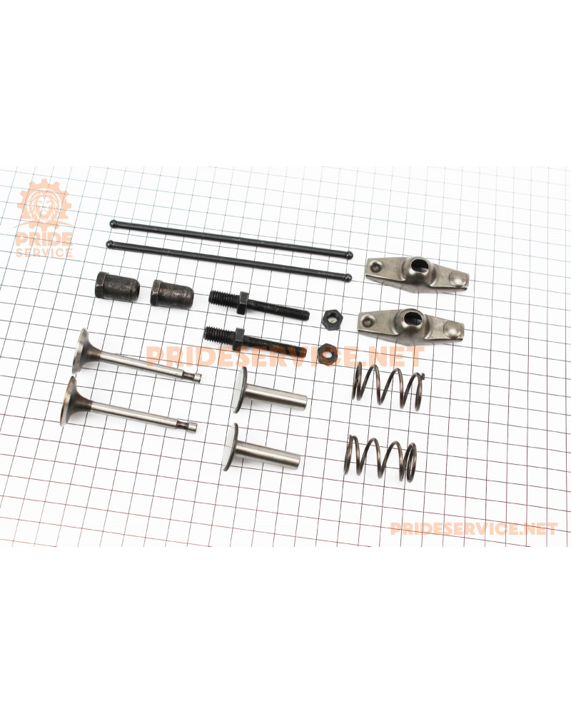 Клапан впускний, випускний к-кт 2шт 168F + пружина-2шт + коромисло-2шт + штанга-2шт + штовхач-2шт