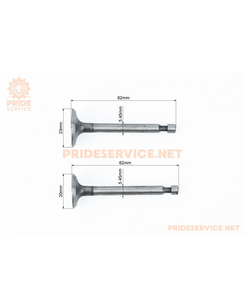 Клапана впускний (H-62; D-23; d-5,45), випускний (H-62; D-20; d-5,45) к-кт 2шт 156F/1P65F