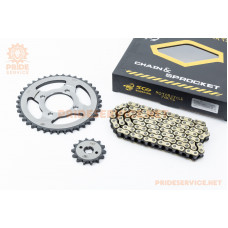 Зірки, ланцюг к-кт JH, 428H-104L+39T+14T "гартована, ланцюг GOLD" (у коробці)