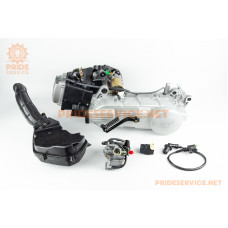 Двигун скутерний в зборі 150куб (довгий варіатор, довгий вал)+карбюратор, комутатор, котушка запалювання, повітряний фільтр тип1