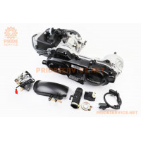 Двигун скутерний в зборі 4Т-80куб (довгий варіатор, довгий вал)+карбюратор, комутатор, котушка запалювання, бризковик