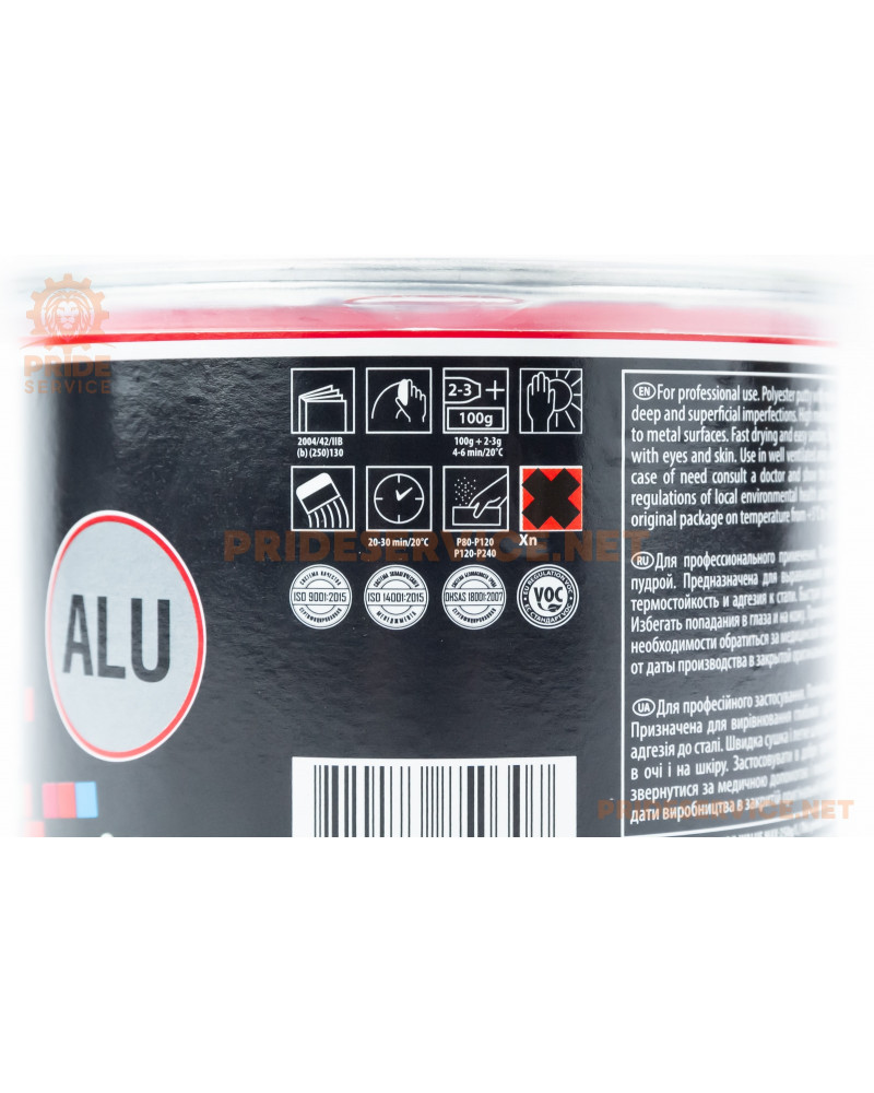 Шпаклівка середньозерниста поліефірна пластична сіра "ALUMINUM", 500g