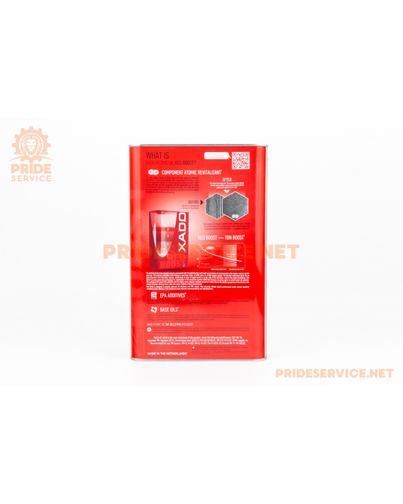 Олива 4T 5W-30-синтетична універсальна "Atomic Oil 5W-30 C3 Pro RED BOOST", 4L Metal XA26268