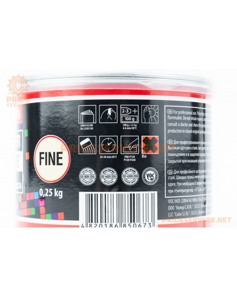 Шпаклівка середньозерниста поліефірна фінішна, бежева "PUTTY FINE", 250g