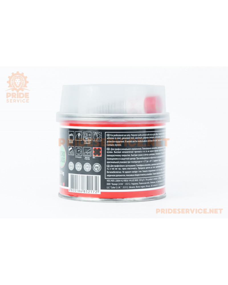 Шпаклівка середньозерниста поліефірна з мікроскловолокном, зелена "PUTTY MICRO GLASS", 250g