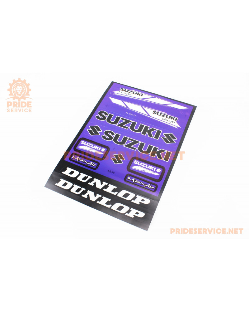 Наклейки на планшеті "Suzuki / Dunlop" сині набір 11шт 23х32, 5839B