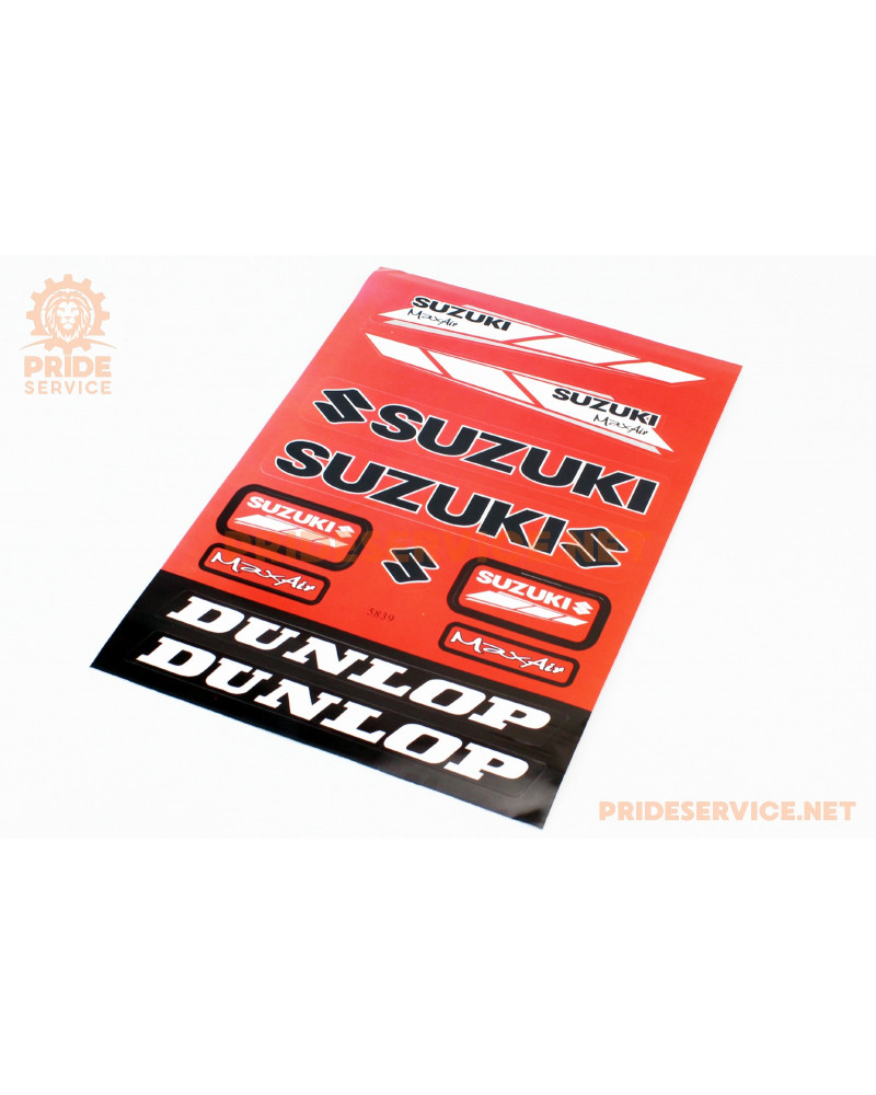 Наклейки на планшеті "Suzuki / Dunlop" червоні набір 8шт 22x32, 5839A