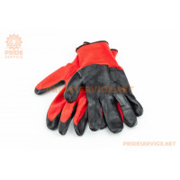Рукавички робочі нейлонові стрейчові з ПВХ покриттям 10" чорно-червоні