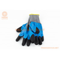 Рукавички робочі, трикотажні 8", посилені, покриття долоні спіненим латексом синього кольору, покриття пальців чорним зморшкуватим латексом (SP-0105)