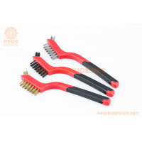 Набір щіток 3шт-ручних 180мм (сталь, латунь, нейлон) прогумовані ручки (BT-0006)