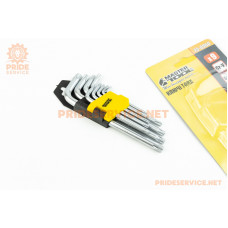 Набір Г-подібних ключів з отвором 9шт, TORX (T10/T15/T20/T25/T27/T30/T40/T45/T50) CrV (75-0960)