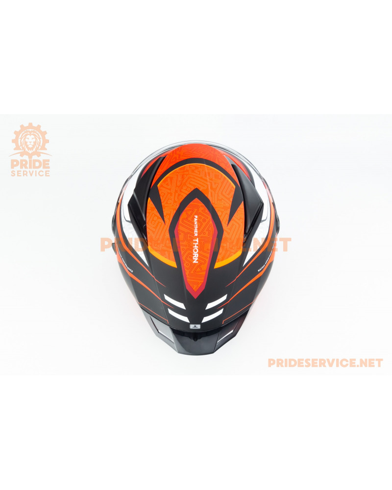 Шолом інтеграл PANTHER SV THORN (стандарт DOT/ECE), висувні сонцезахисні окуляри L (59-60см), чорно-помаранчевий мат Шолом інтеграл PANTHER SV THORN (стандарт DOT/ECE), висувні сонцезахисні окуляри L (59-60см), чорно-помаранчевий мат