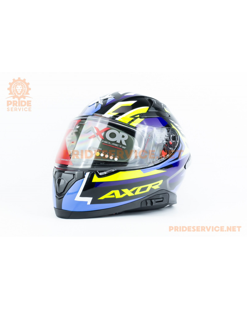 Шолом інтеграл APEX STREAK з пінлоком (стандарт DOT/ECE), висувні сонцезахисні окуляри S (55-56см), чорно-синьо-салатовий Шолом інтеграл APEX STREAK з пінлоком (стандарт DOT/ECE), висувні сонцезахисні окуляри S (55-56см), чорно-синьо-салатовий