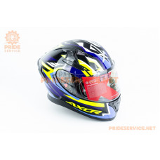 Шолом інтеграл APEX STREAK з пінлоком (стандарт DOT/ECE), висувні сонцезахисні окуляри S (55-56см), чорно-синьо-салатовий