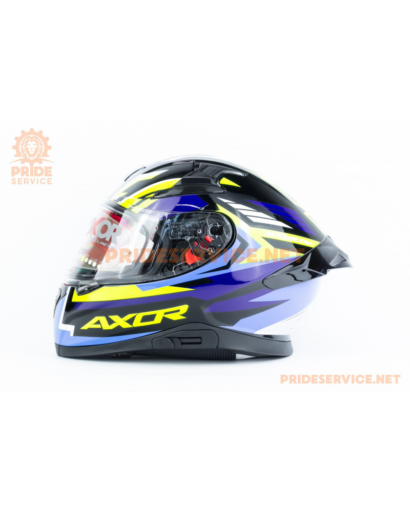 Шолом інтеграл APEX STREAK з пінлоком (стандарт DOT/ECE), висувні сонцезахисні окуляри S (55-56см), чорно-синьо-салатовий Шолом інтеграл APEX STREAK з пінлоком (стандарт DOT/ECE), висувні сонцезахисні окуляри S (55-56см), чорно-синьо-салатовий