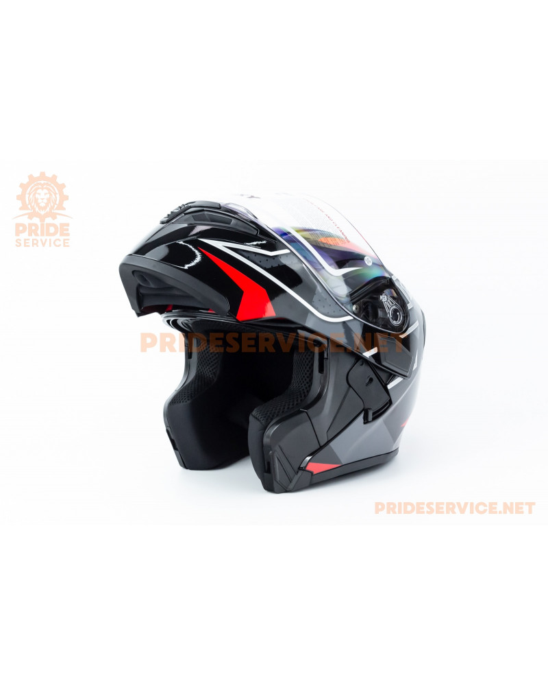 Шолом модуляр з відкидним підборіддям, висувні окуляри GLX-902 M (57-58см), чорно-червоний