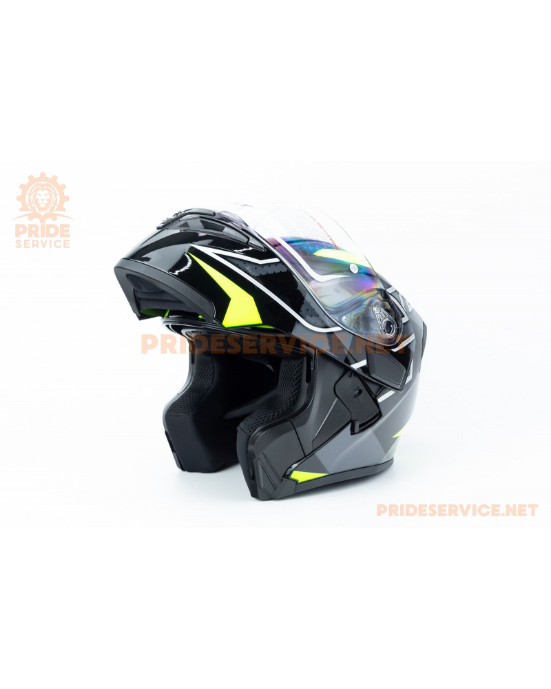 Шолом модуляр з відкидним підборіддям, висувні окуляри GLX-902 L (59-60см), чорно-салатовий