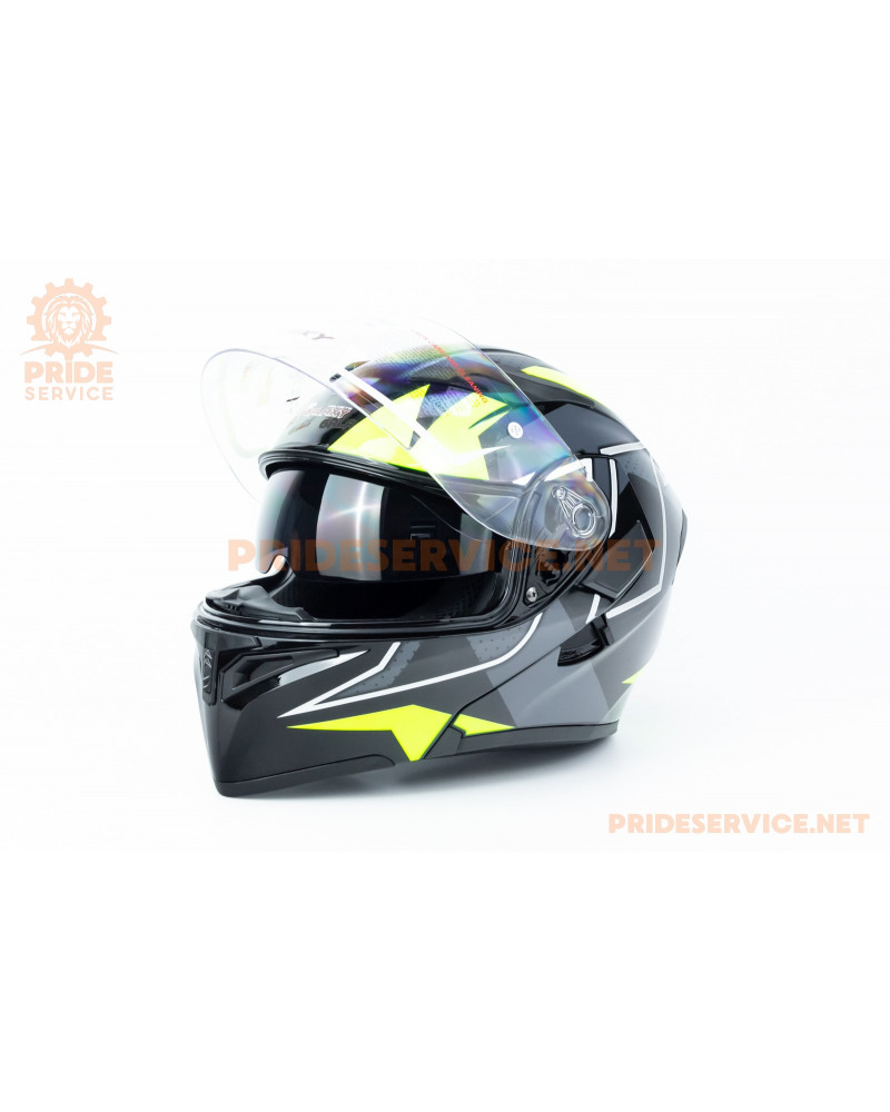 Шолом модуляр з відкидним підборіддям, висувні окуляри GLX-902 L (59-60см), чорно-салатовий