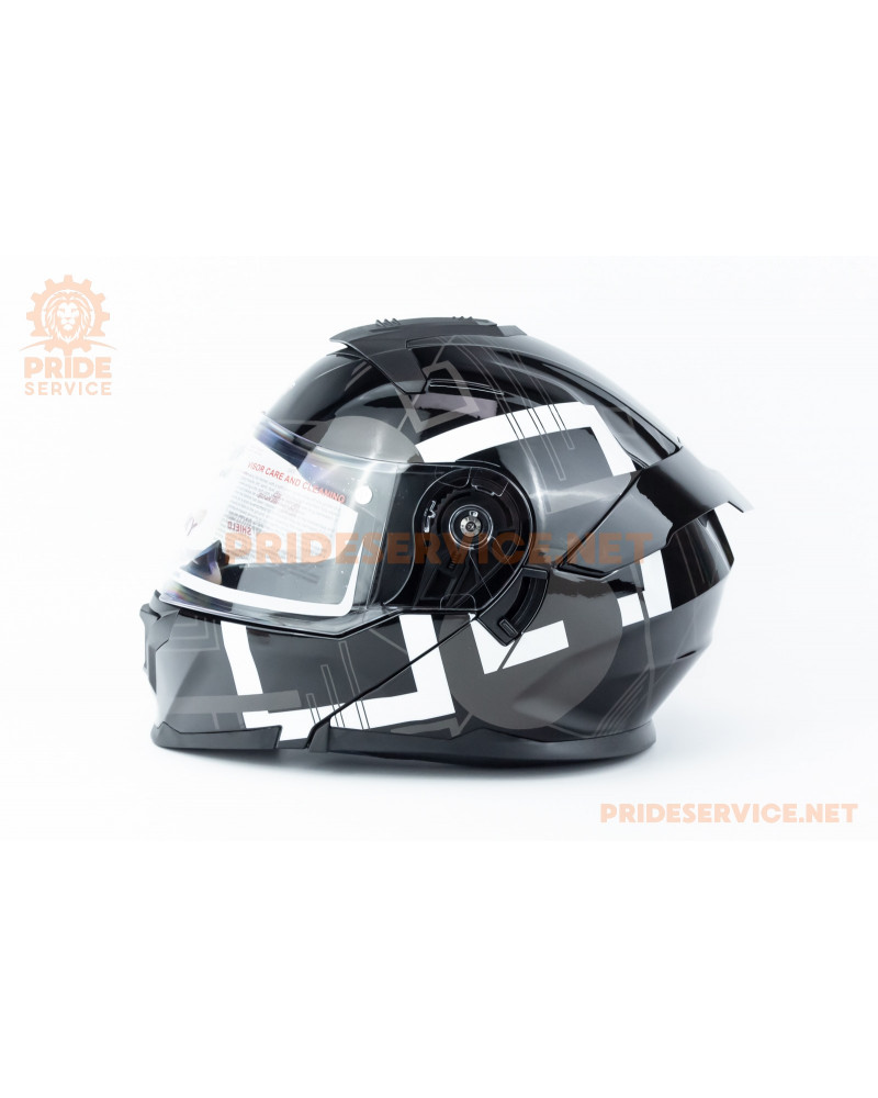 Шолом модуляр з відкидним підборіддям (стандарт DOT), висувні окуляри GLX-912 S (55-56см), чорно-білий