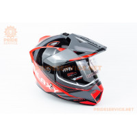 Шолом кросовий з візором (стандарт DOT), висувні окуляри GLX-802 S (55-56см), чорно-червоний