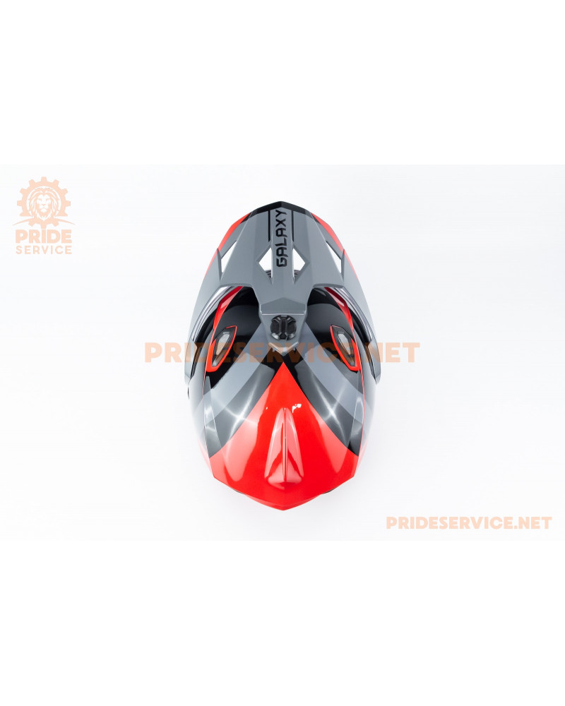 Шолом кросовий з візором (стандарт DOT), висувні окуляри GLX-802 S (55-56см), чорно-червоний