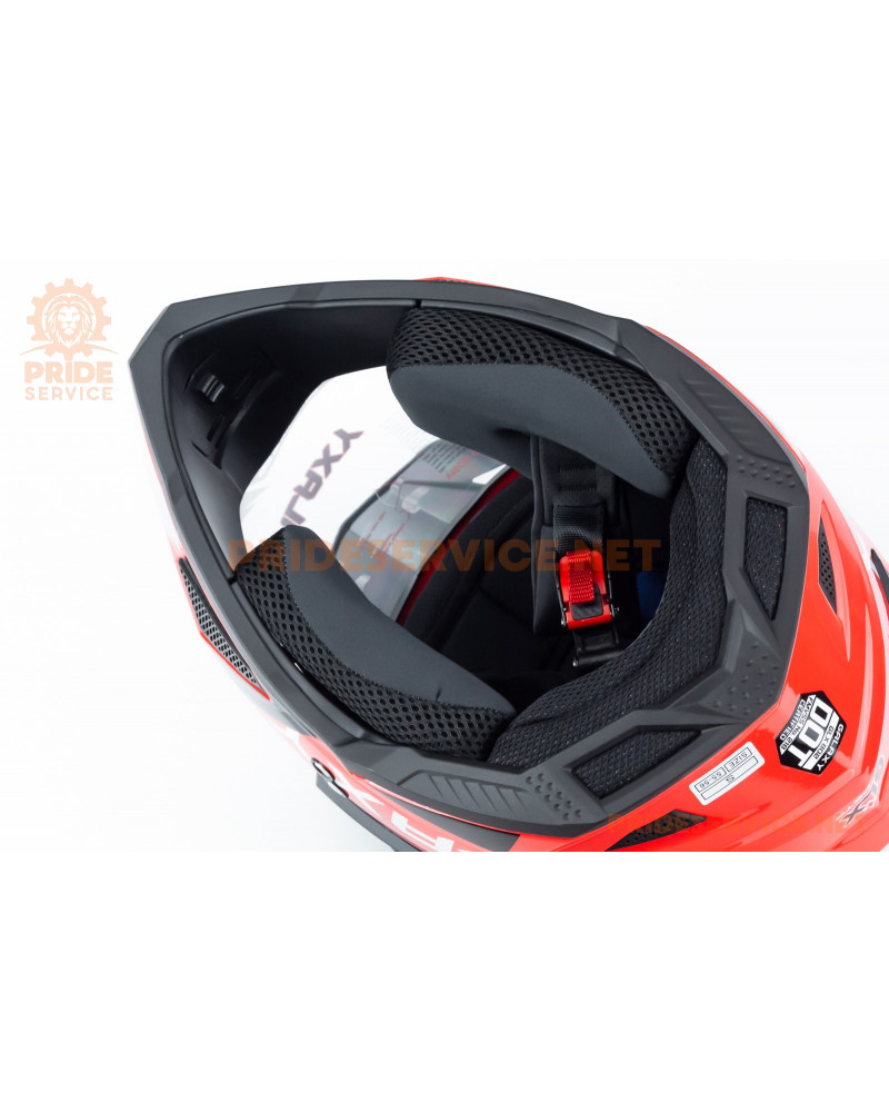 Шолом кросовий з візором (стандарт DOT), висувні окуляри GLX-802 S (55-56см), чорно-червоний