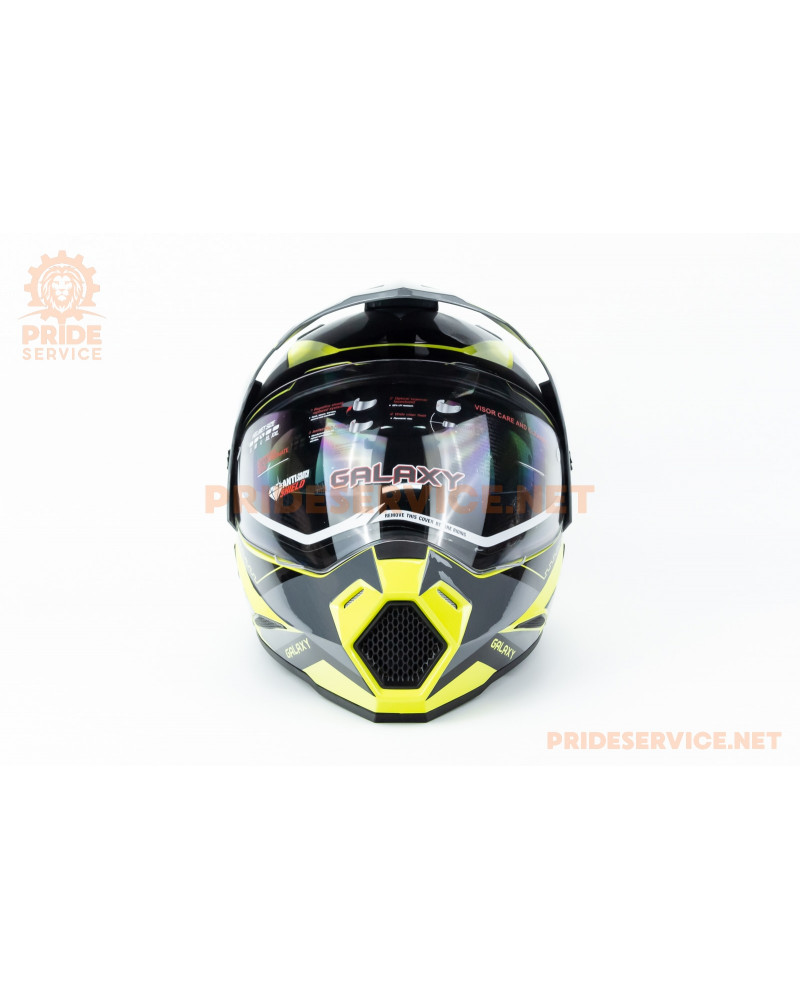 Шолом кросовий з візором (стандарт DOT), висувні окуляри GLX-802 M (57-58см), чорно-салатовий