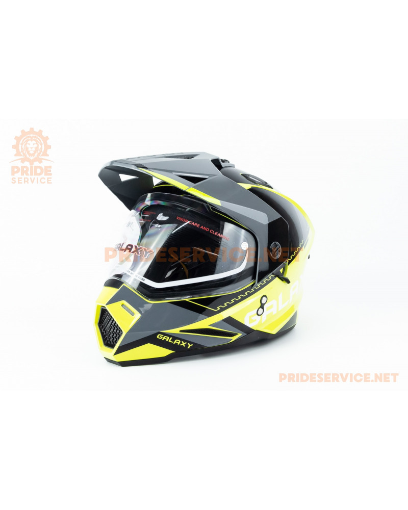 Шолом кросовий з візором (стандарт DOT), висувні окуляри GLX-802 M (57-58см), чорно-салатовий