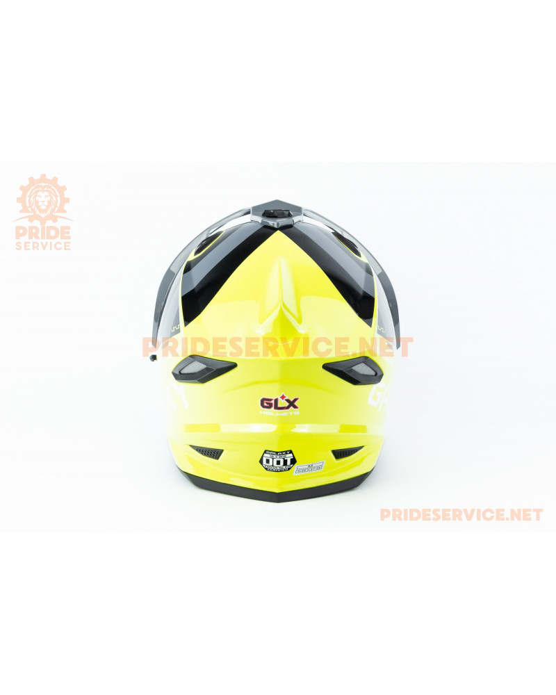 Шолом кросовий з візором (стандарт DOT), висувні окуляри GLX-802 M (57-58см), чорно-салатовий