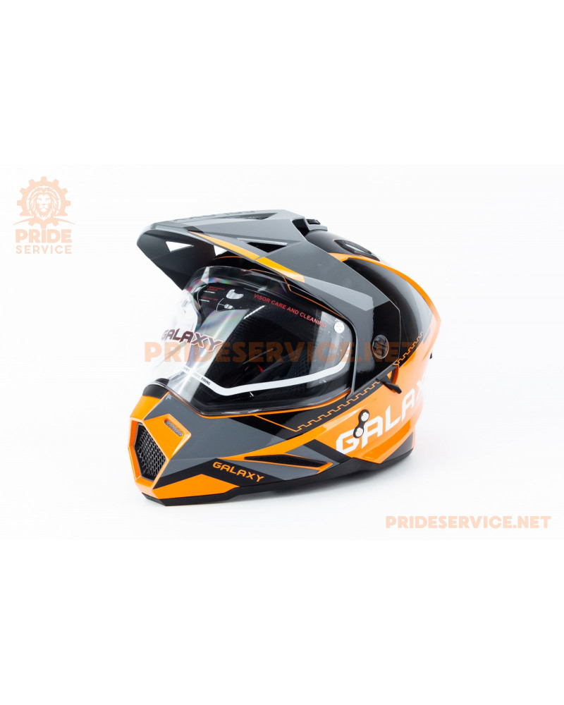 Шолом кросовий з візором (стандарт DOT), висувні окуляри GLX-802 L (59-60см), чорно-помаранчевий