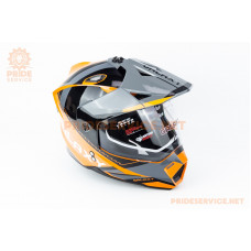 Шолом кросовий з візором (стандарт DOT), висувні окуляри GLX-802 L (59-60см), чорно-помаранчевий