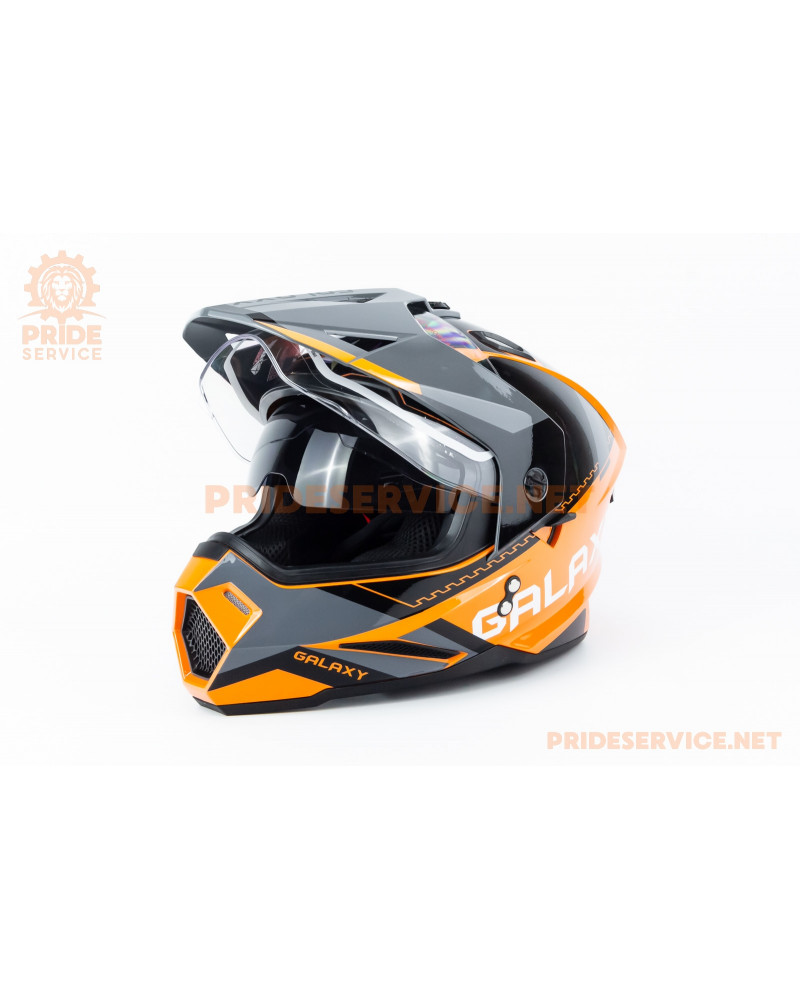 Шолом кросовий з візором (стандарт DOT), висувні окуляри GLX-802 L (59-60см), чорно-помаранчевий