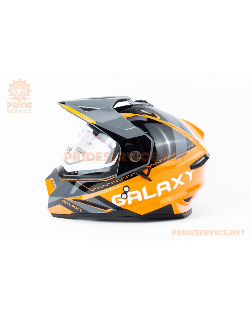 Шолом кросовий з візором (стандарт DOT), висувні окуляри GLX-802 L (59-60см), чорно-помаранчевий