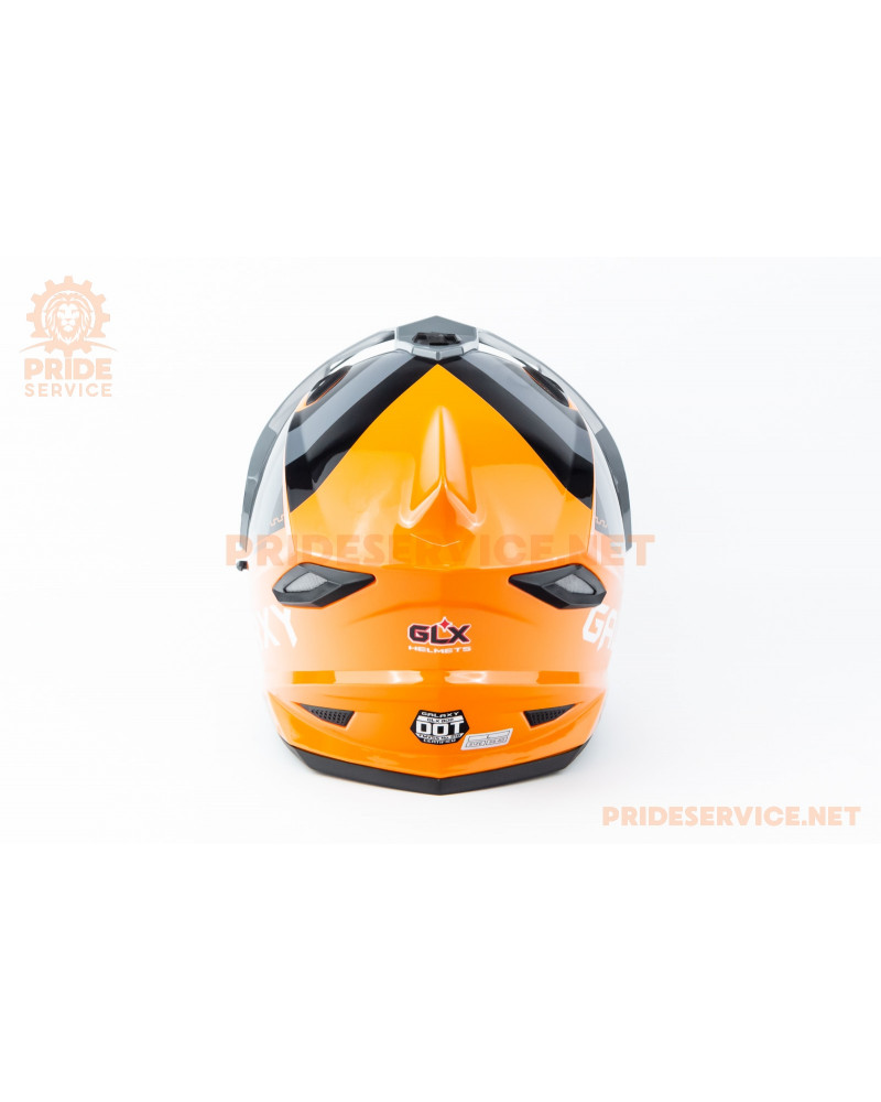 Шолом кросовий з візором (стандарт DOT), висувні окуляри GLX-802 L (59-60см), чорно-помаранчевий