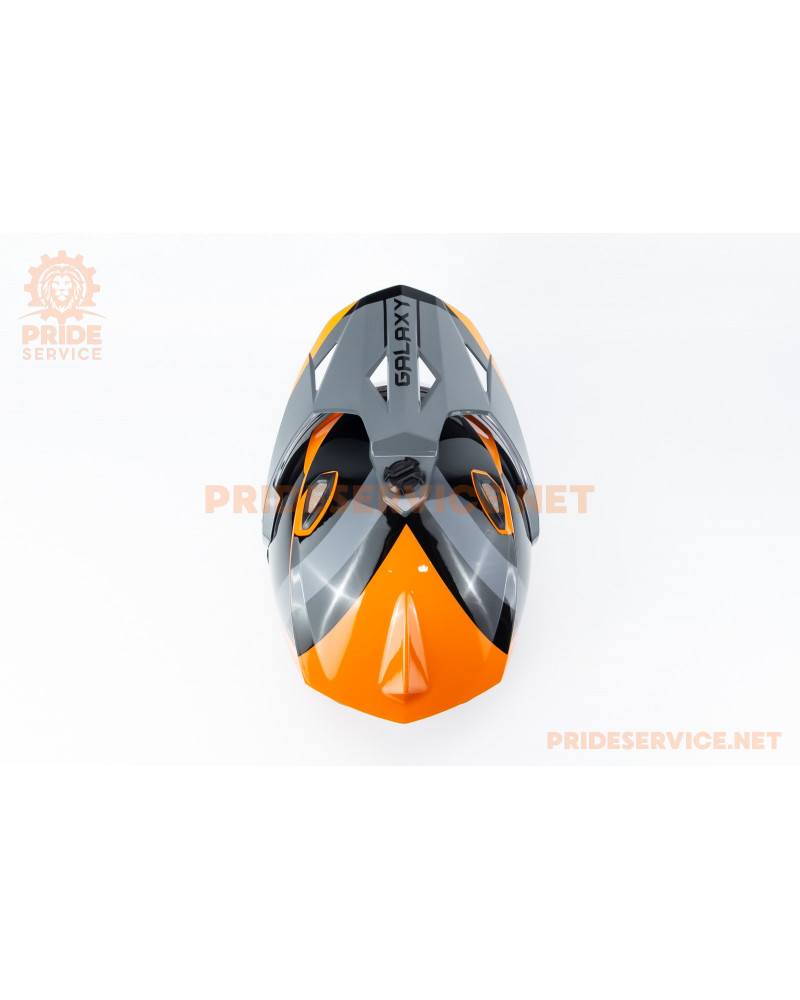 Шолом кросовий з візором (стандарт DOT), висувні окуляри GLX-802 L (59-60см), чорно-помаранчевий