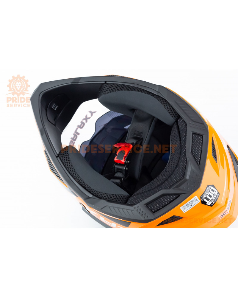 Шолом кросовий з візором (стандарт DOT), висувні окуляри GLX-802 L (59-60см), чорно-помаранчевий