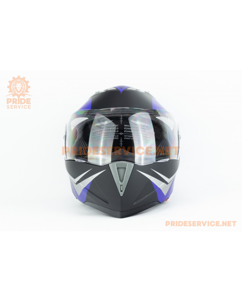 Шолом модуляр з відкидним підборіддям, висувні сонцезахисні окуляри F-158 L (59-60см), чорно-синій мат