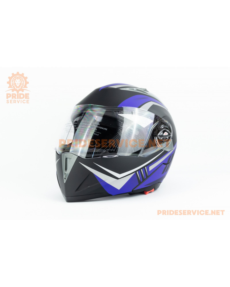 Шолом модуляр з відкидним підборіддям, висувні сонцезахисні окуляри F-158 L (59-60см), чорно-синій мат