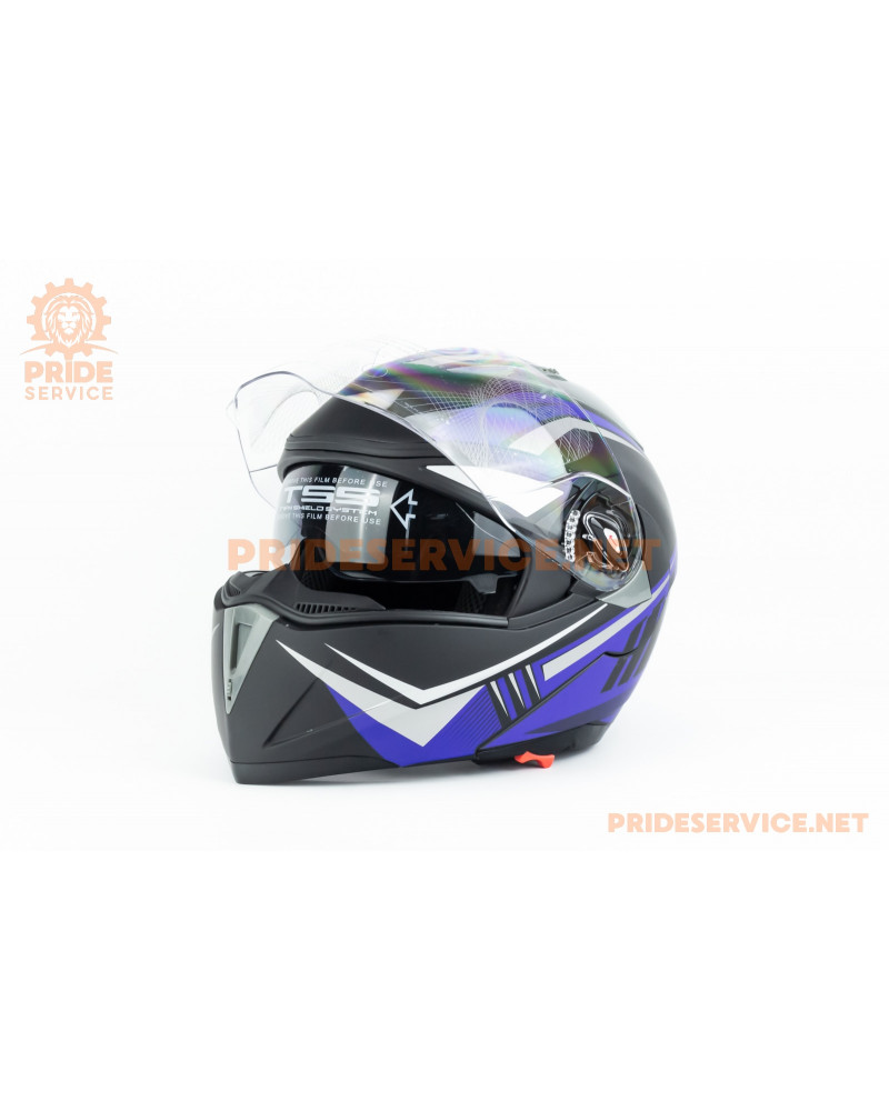 Шолом модуляр з відкидним підборіддям, висувні сонцезахисні окуляри F-158 L (59-60см), чорно-синій мат