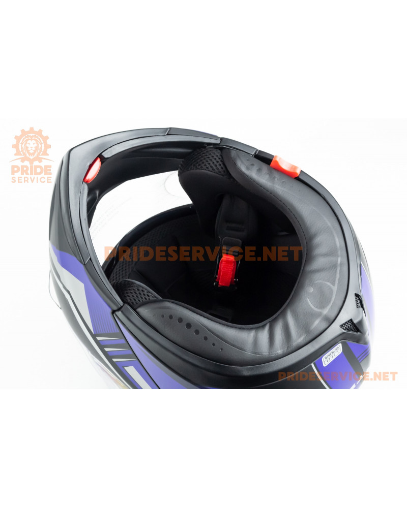 Шолом модуляр з відкидним підборіддям, висувні сонцезахисні окуляри F-158 L (59-60см), чорно-синій мат