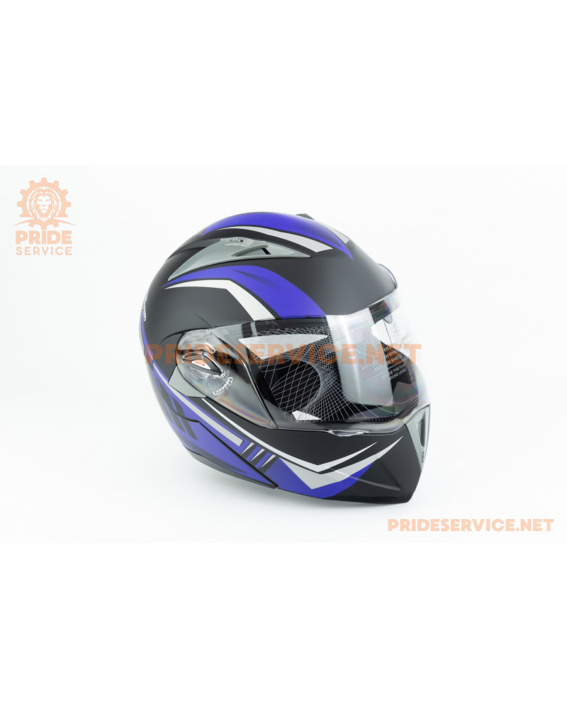 Шолом модуляр з відкидним підборіддям, висувні сонцезахисні окуляри F-158 L (59-60см), чорно-синій мат