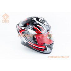 Шолом інтеграл APEX STREAK з пінлоком (стандарт DOT/ECE), висувні сонцезахисні окуляри S (55-56см), чорно-червоний