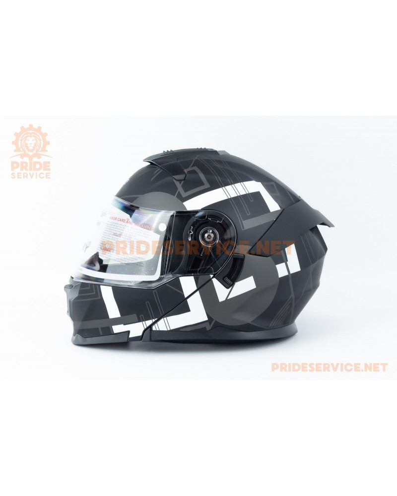 Шолом модуляр з відкидним підборіддям (стандарт DOT), висувні окуляри GLX-912 S (55-56см), чорно-білий мат